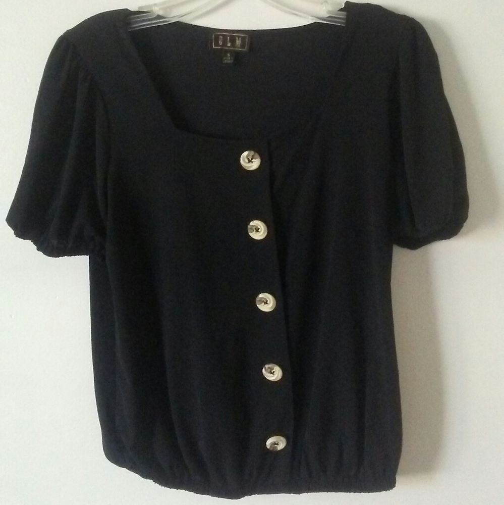 Black short sleeve button top